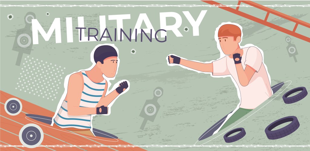 military training flat collage vector