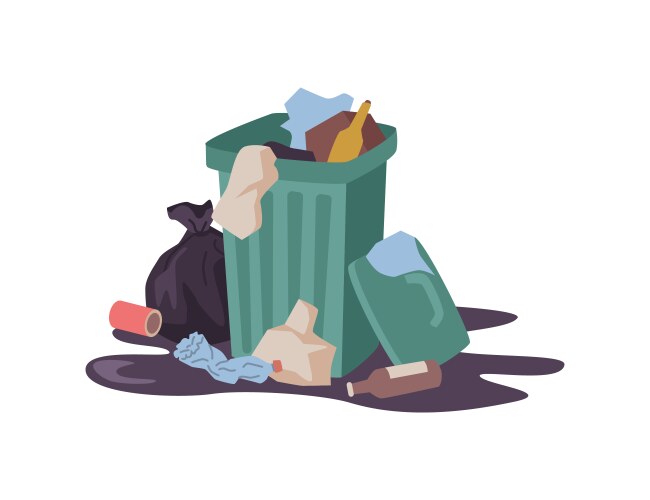 garbage overflow in rubbish bin pollution problem vector