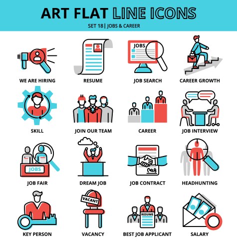 Set of jobs and career icons modern flat thin vector image