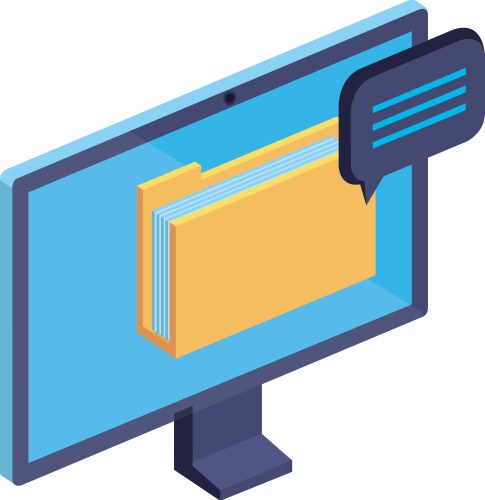 Computer with folder documents files and speech vector image