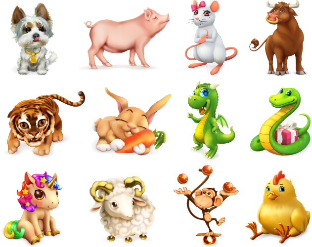 Chinese Zodiac Animals - Cute Icons Vector Image