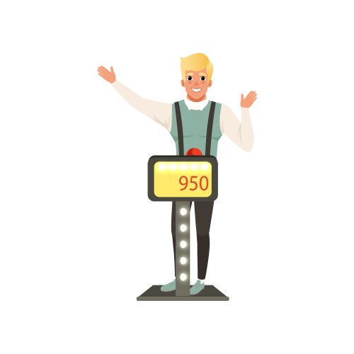 Smiling man taking part at quiz show player vector image