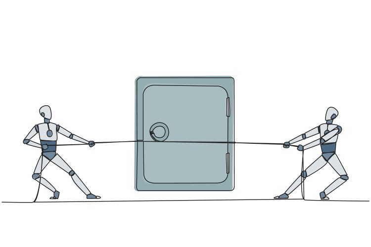 Single continuous line drawing two robots vector image