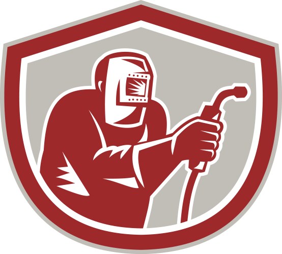 Welder in helmet with a welding machine hand Vector Image