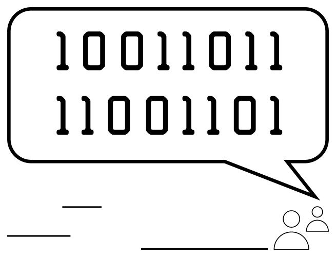 Binary code in speech bubble representing digital vector image