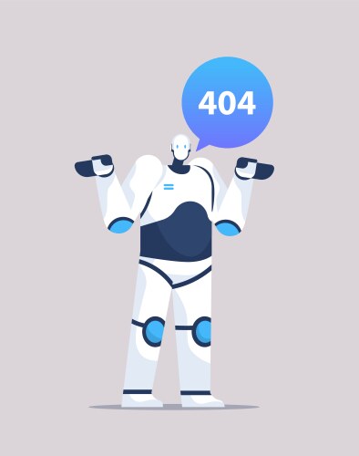 Robot with page not found error speech connection vector image
