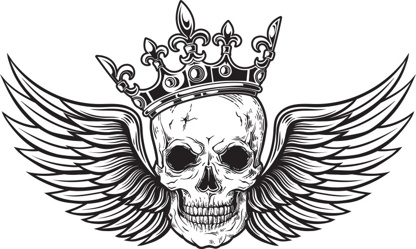 Skull with Wings and Crown Vector Image