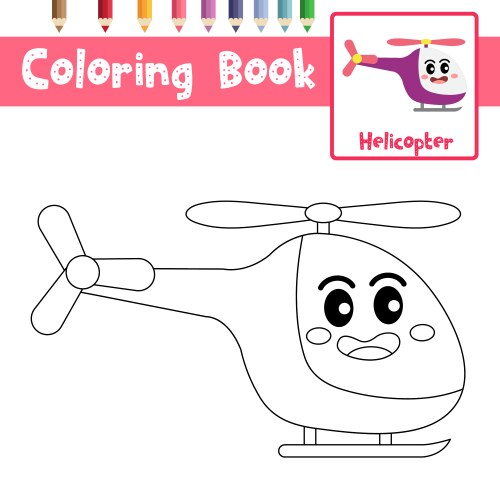 Coloring page helicopter cartoon character side vector image