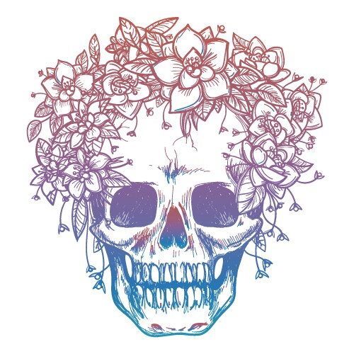 Colorful Skull with Floral Headdress Vector Image