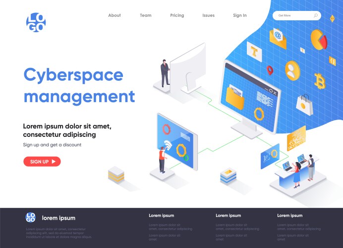 Cyberspace management isometric landing page vector image