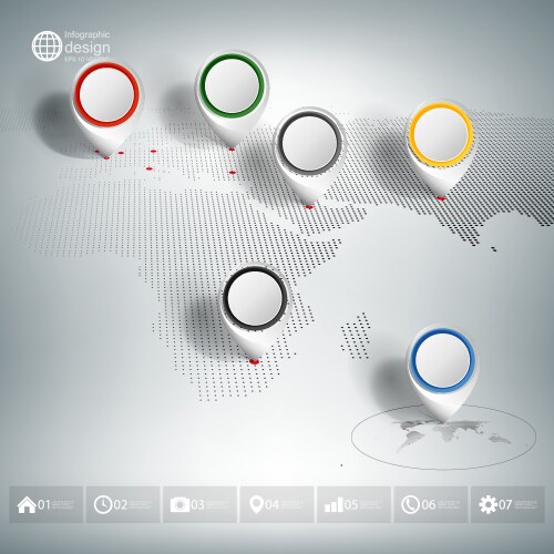 World map with pointer marks infographic vector image