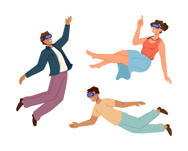 metaverse concept people in vr goggles floating vector image