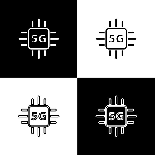 Set computer processor 5g with microcircuits cpu vector image