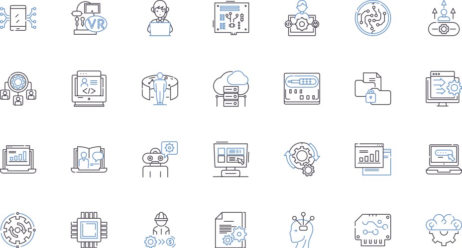 Coding software line icons collection compiler vector image