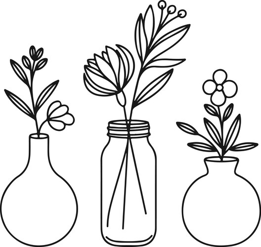 Floral Vase Sketch Set Vector Image
