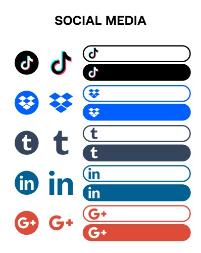 Social media tiktok dropbox linkedin google plus vector image