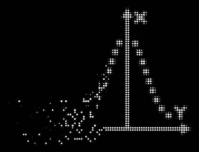 Bright fragmented pixel halftone gauss plot icon vector image