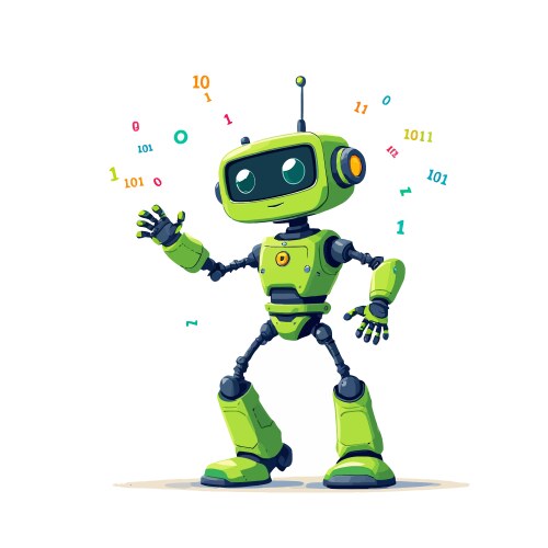 Ai-generated green robot processing binary code vector image