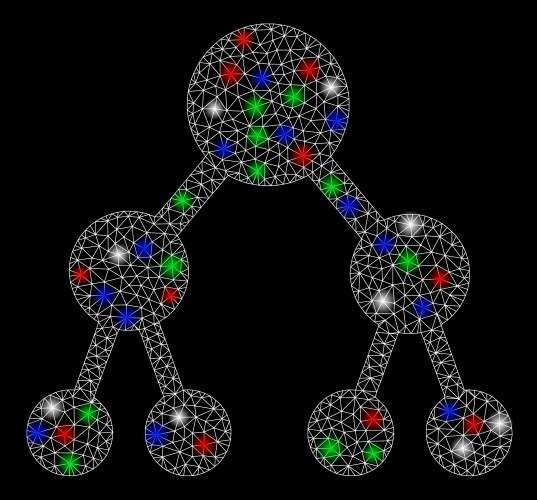 Bright mesh carcass binary tree with light spots vector image