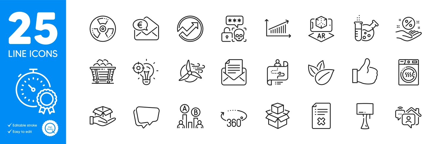 Outline icons set like chart and 360 degrees vector image