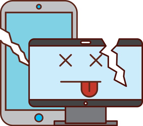 Broken computer and cellphone error vector image