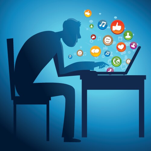 Man Using Laptop - Online Networking vector image