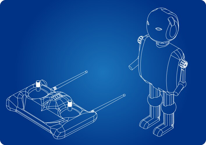 3d model of a robot and radio remote control vector image