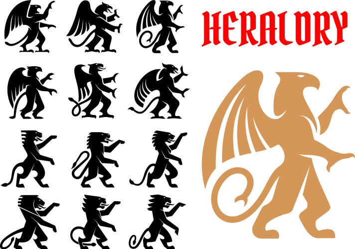 Mythical Animal Heraldry Icons Vector Image