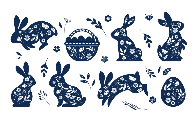 Easter Card with Bunnies and Eggs Vector Image