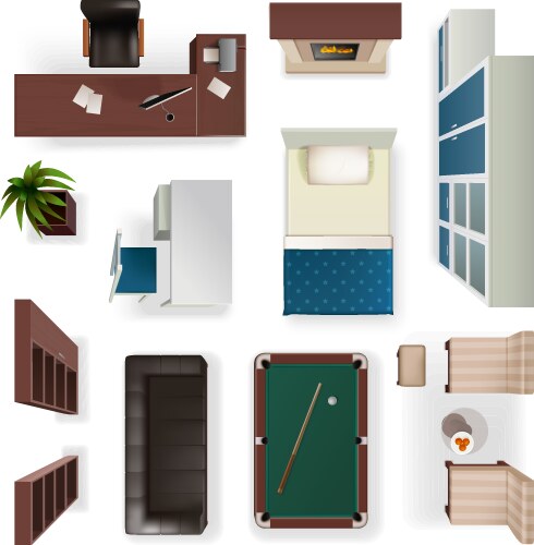 Office furniture top view set 6 Royalty Free Vector Image