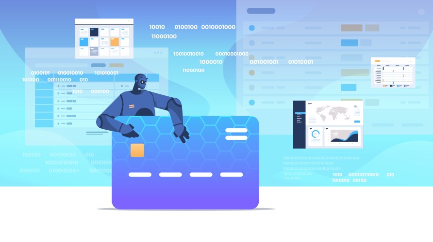 Black robot hacking data privacy security vector image