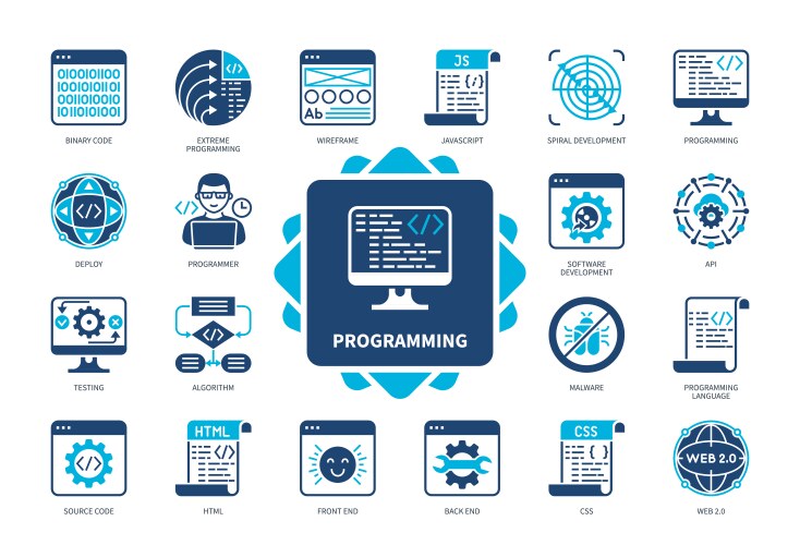 programming solid icon set vector image vector image