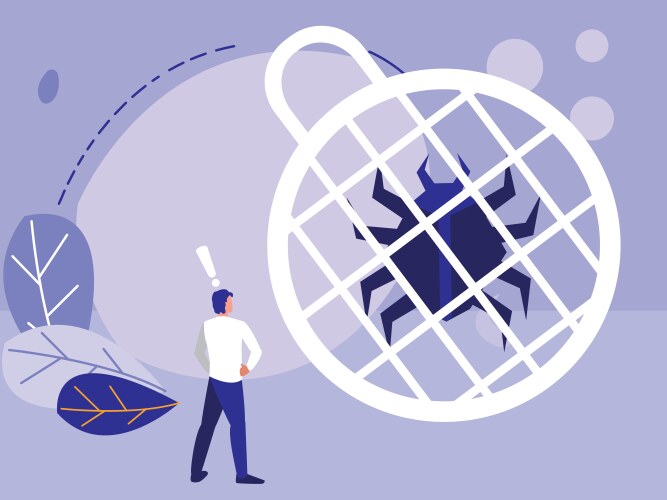 Man using bug animal with sphere planet vector image