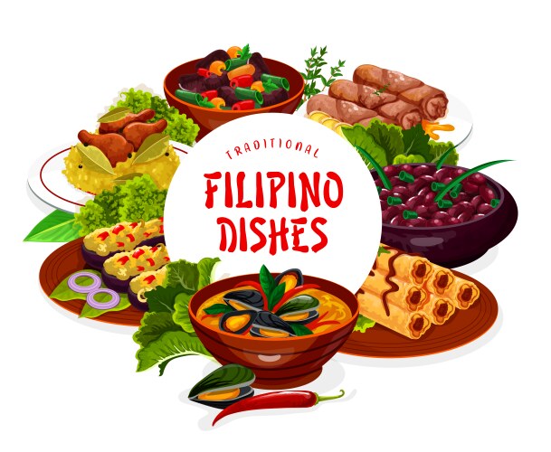 filipino asian cuisine dishes banner frame vector