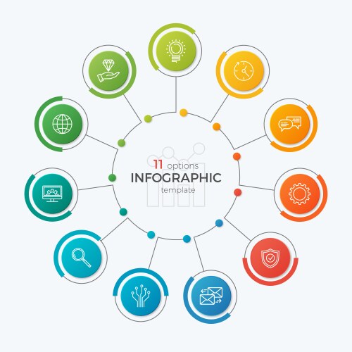 Circle chart infographic template with 11 options Vector Image