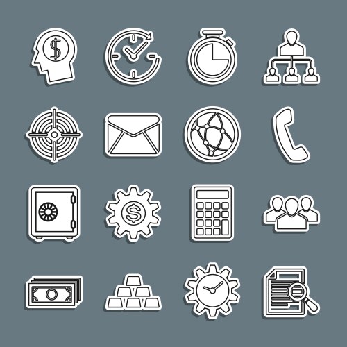 Set line document with search users group vector image
