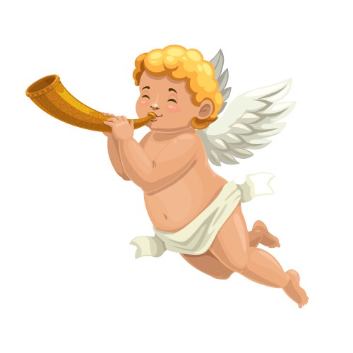 Cupid Angel Blowing Horn - Valentine's Vector Image