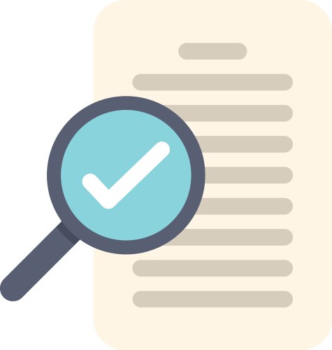 Magnifying glass validating document with check vector image