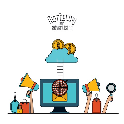 White background set colorful display computer vector image