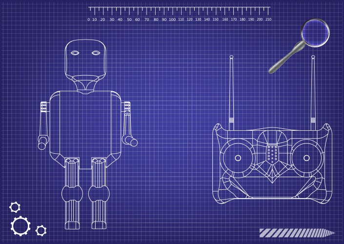 3d model of a robot and radio remote control vector image