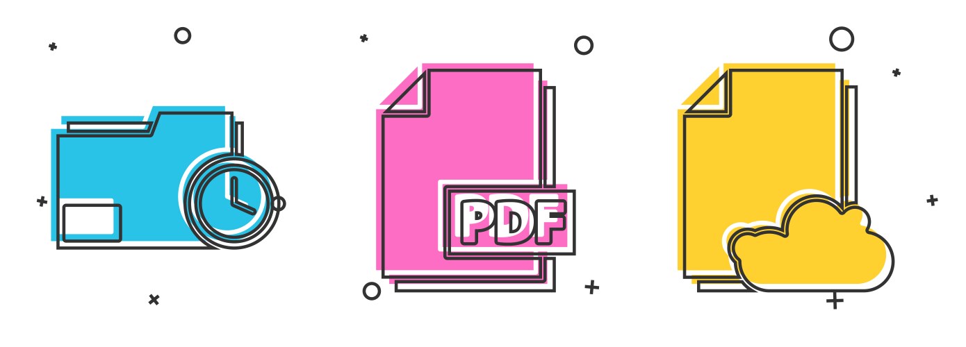 Set document folder with clock pdf file vector image