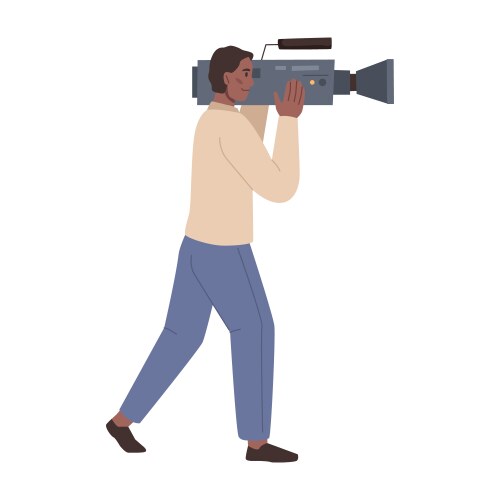 Cameraman with camera on shoulder shooting video vector image