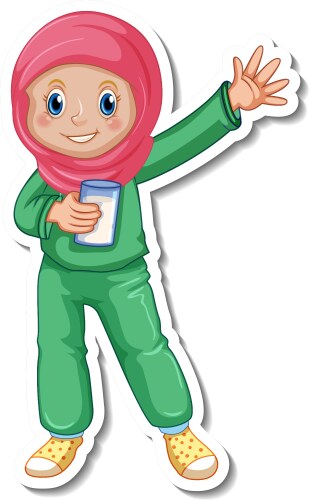 Muslim Girl Sticker - Pajamas Vector Image