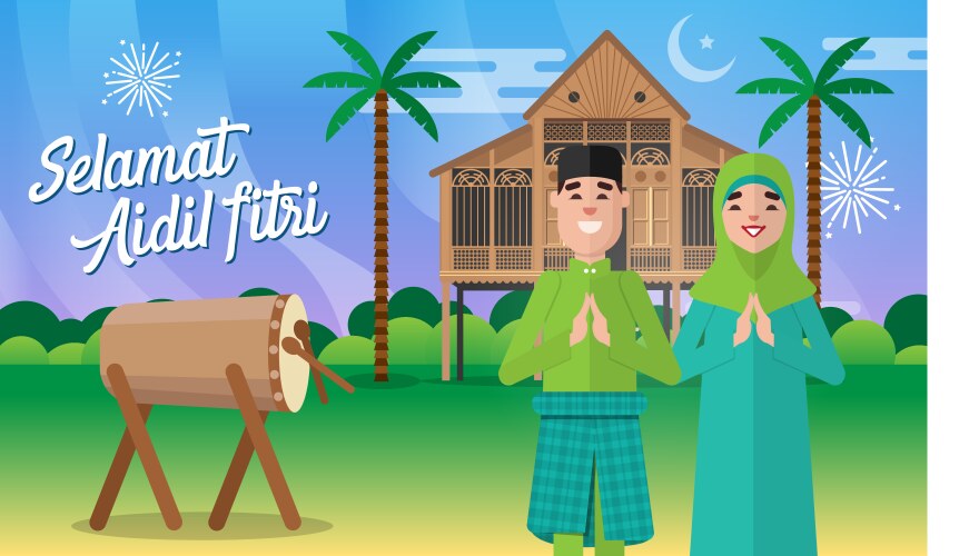 selamat hari raya aidil fitri greeting card vector