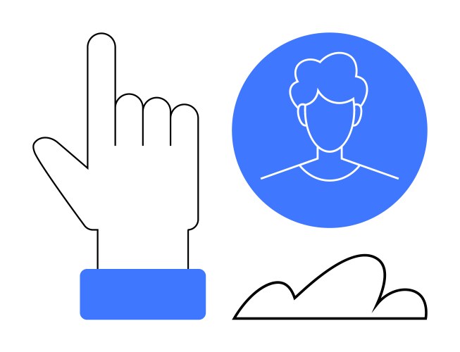 Hand pointing with user profile icon and abstract vector image