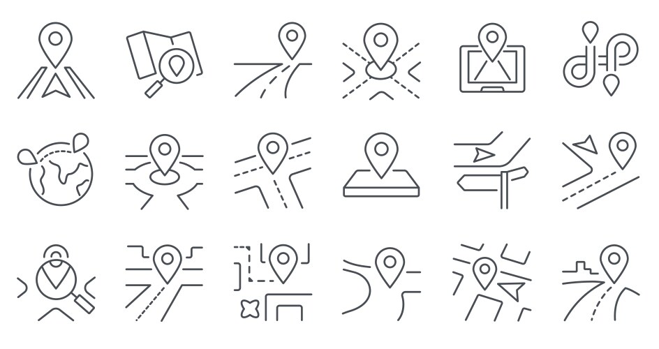 Route line icon path with location pointers vector image