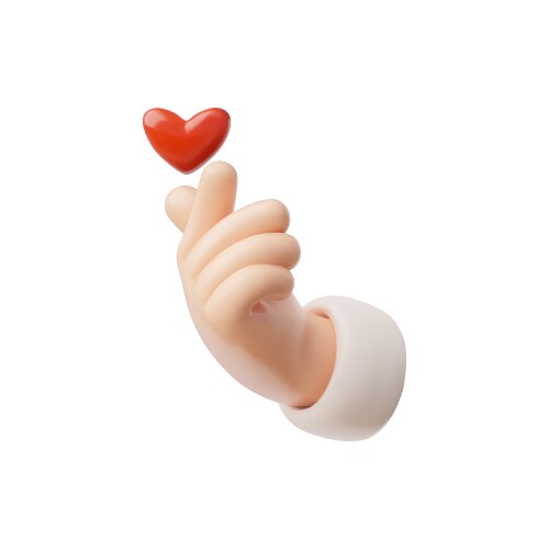 Hand gesture with red heart 3d cartoon vector image