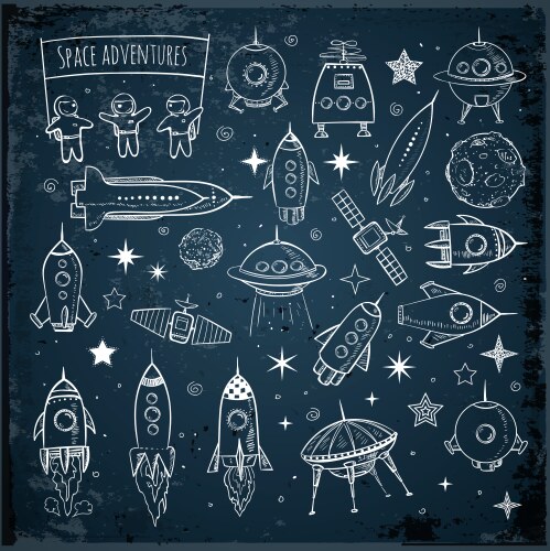 Collection of sketchy space objects vector image