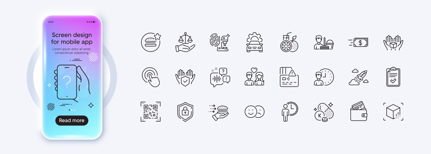 Hold box checklist and qr code line icons for web vector image
