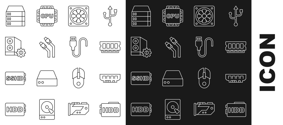 Set line hard disk drive hdd ram random access vector image